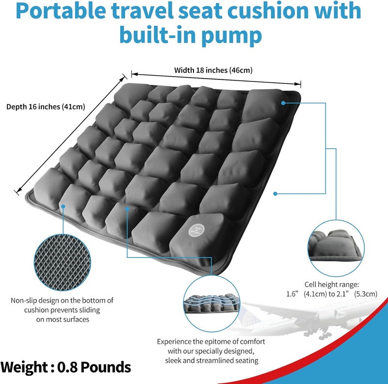 ANMSVI Inflatable Travel Seat Cushion with Built-in Pump & Carry Bag (Grey Cushion with Silver Storage Bag) - Image 2